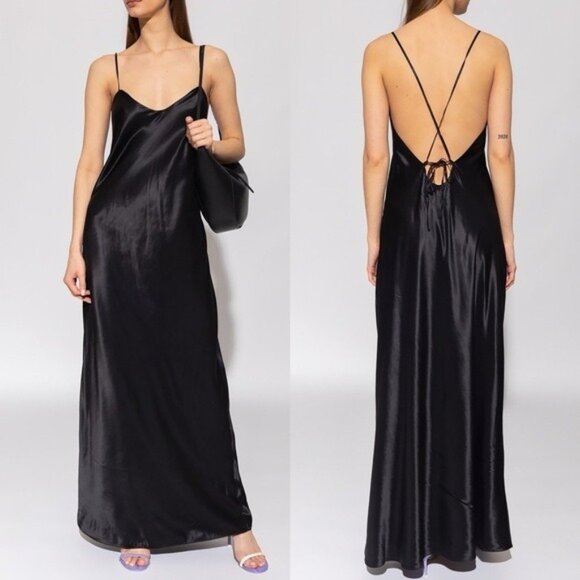 NWT Birgitte Herskind Timo Silk Maxi Slip Dress 40 Black 8 Maternity Friendly - Picture 2 of 10